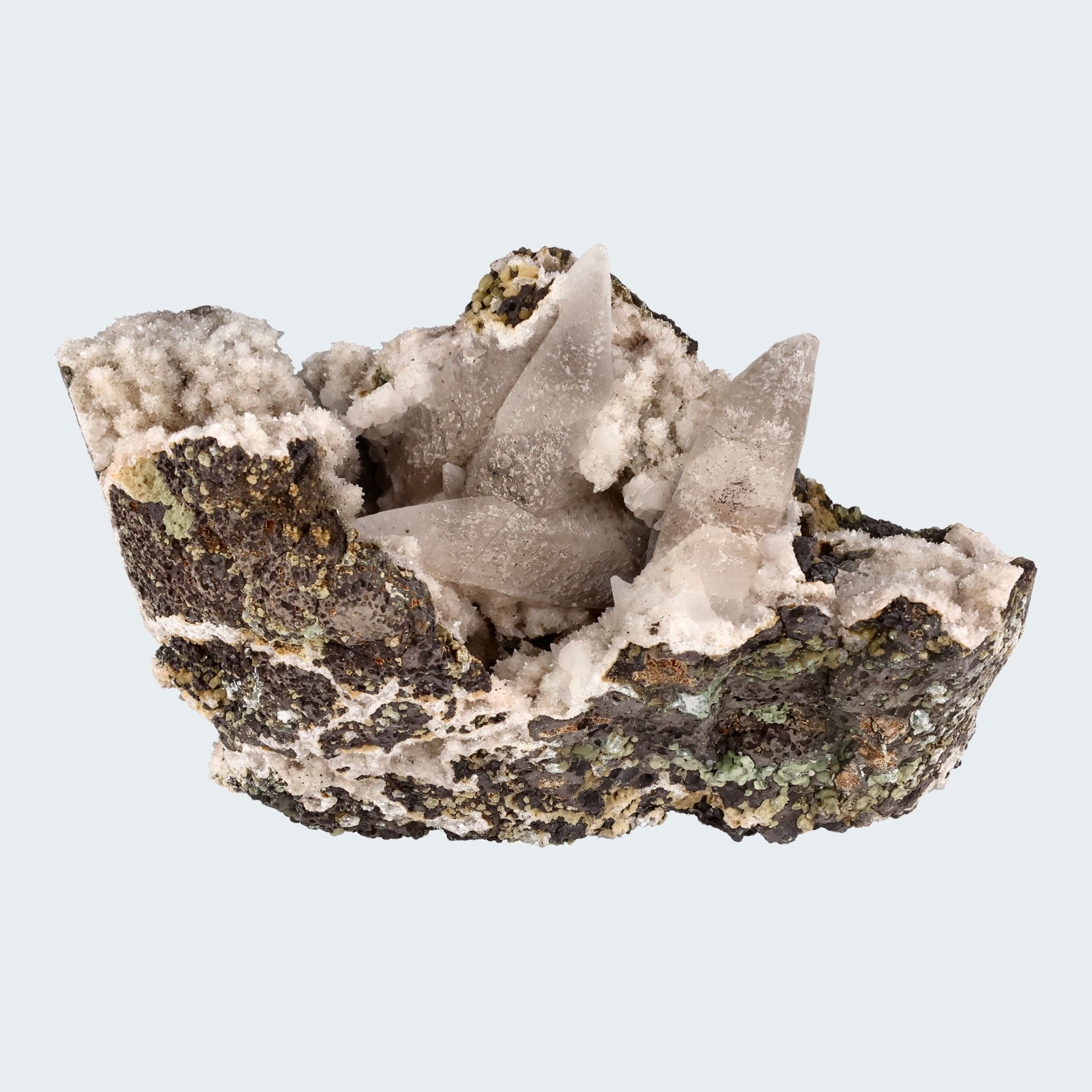 Quarz Handstufe mit Calcit, Spuren von Prehnit aus Hubei, China (317g) - crystal paradise