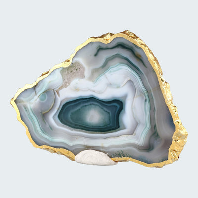 Achatscheibe grün-weiss mit Goldrand - ca. 10 cm