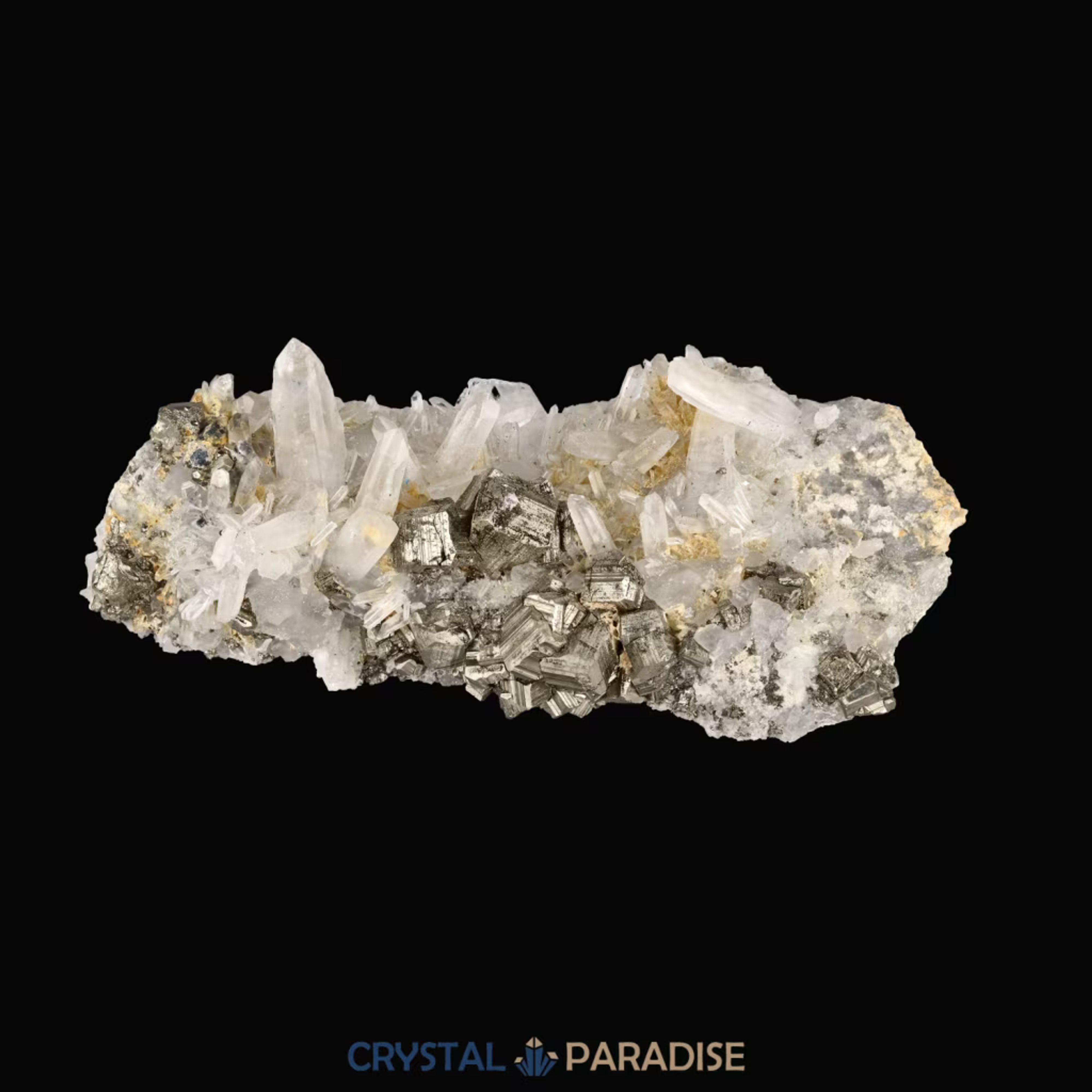 Pyrit an Bergkristall aus Indonesien (372g) - Handstufe - Schöne große Kristalle - crystal paradise