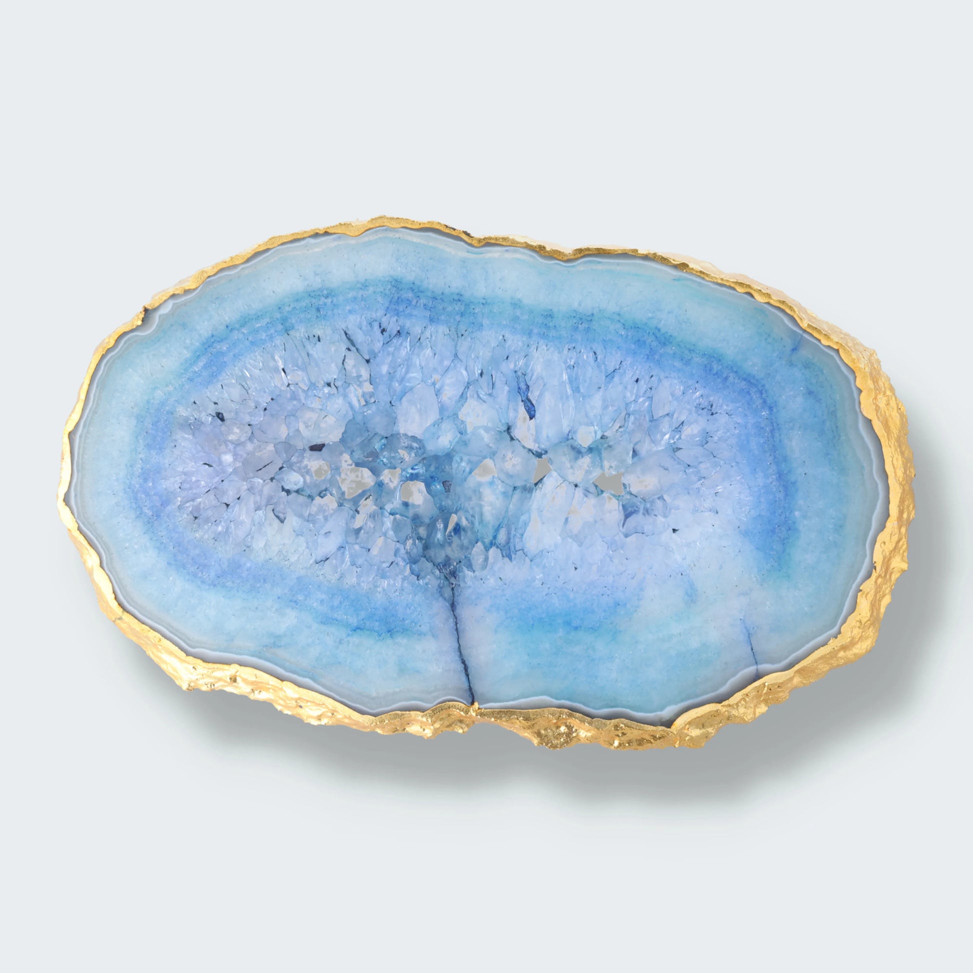 Achatscheibe blau-weiss mit Goldrand und Druzy - ca. 32 cm Durchmesser (1514g)