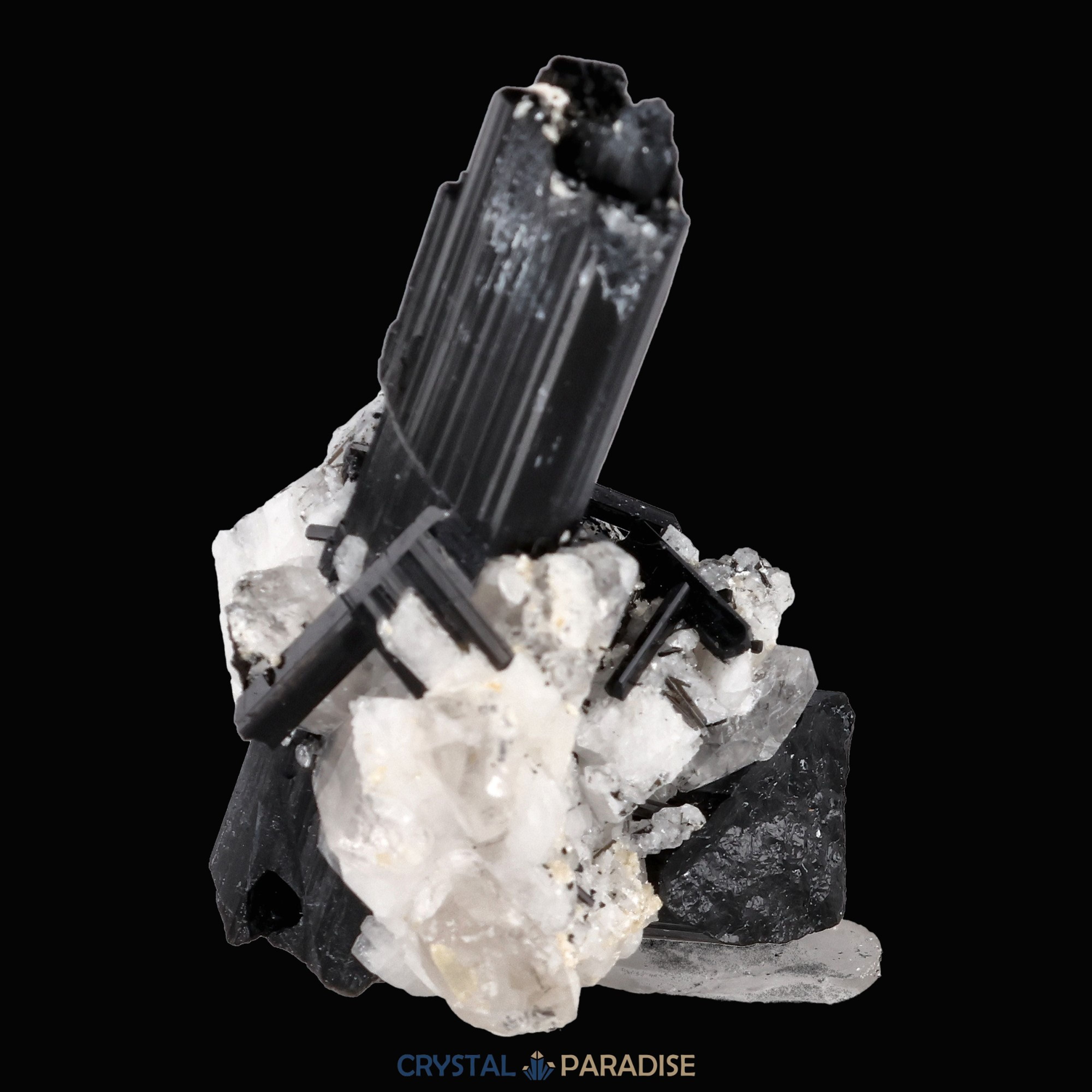 Schwarzer Schörl Turmalin an Himalaya Bergkristall (16g) - crystal paradise