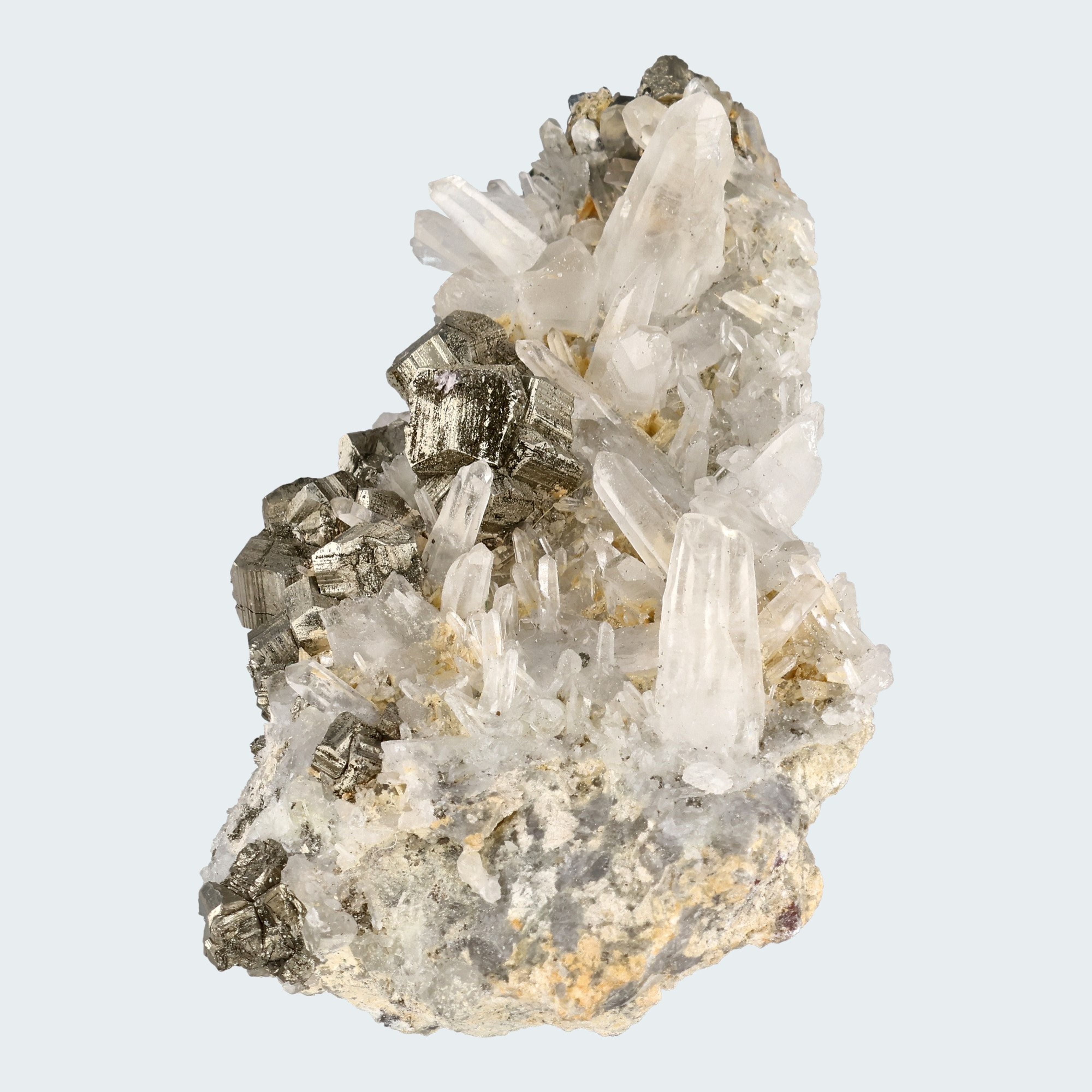 Pyrit an Bergkristall aus Indonesien (372g) - Handstufe - Schöne große Kristalle - crystal paradise
