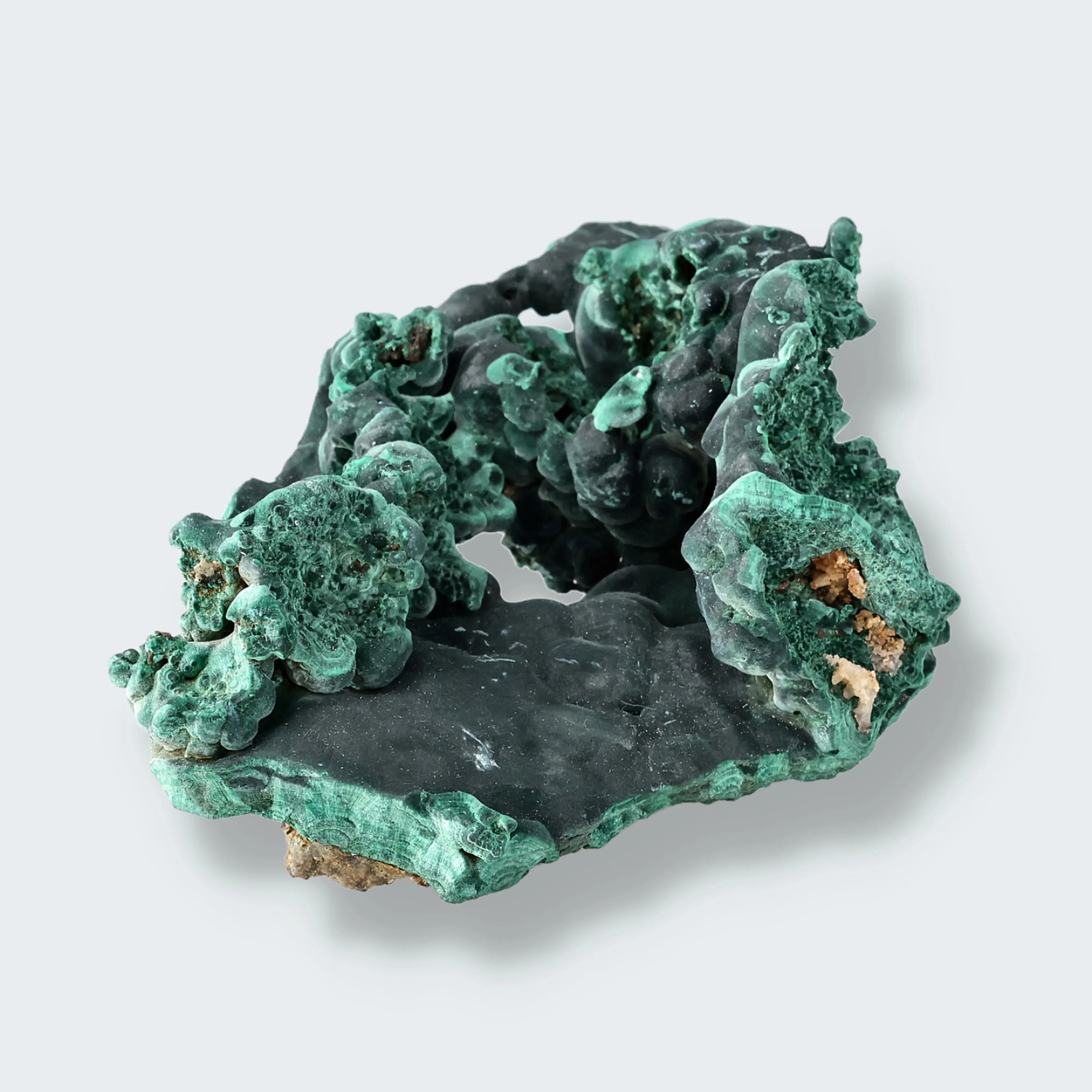 Malachit Stufe Kongo, sattgrün, samtige Velvet-Textur, natürliches Rohstück, 344 g, Tantara Mine