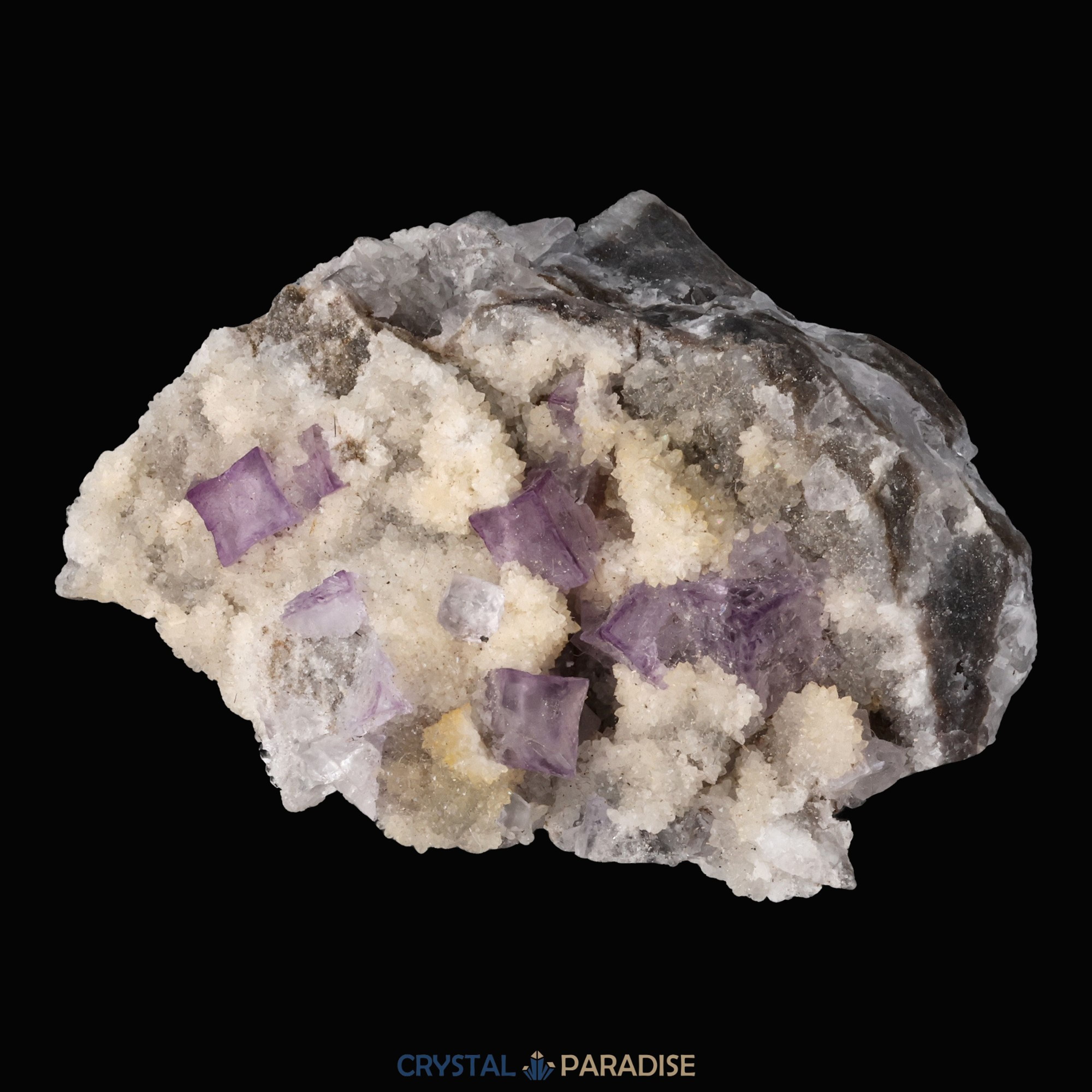 Violetter Fluorit aus Mexiko mit weissem und gelben Quarz Anlagerungen (70g) – Ansicht 5