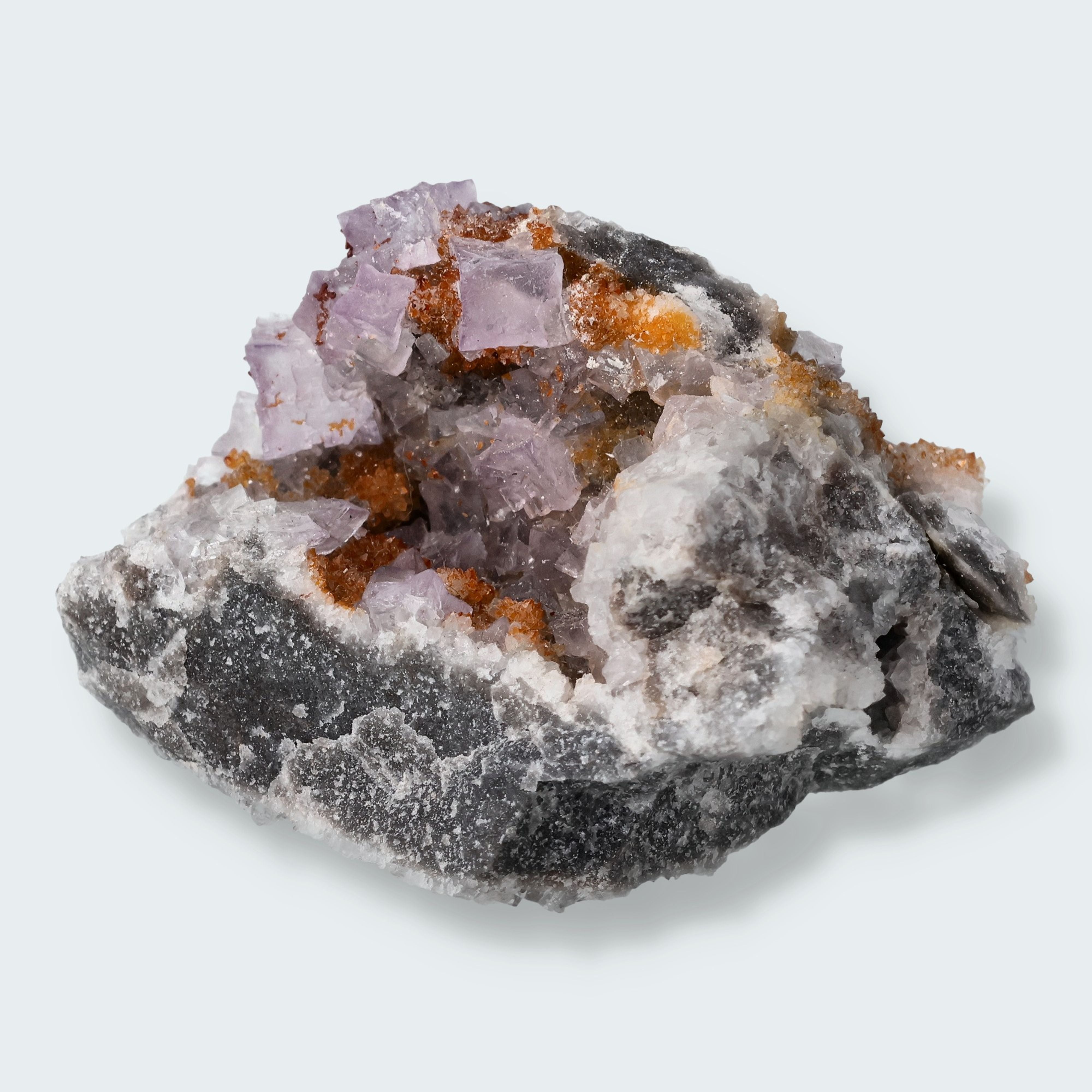 Violetter Fluorit aus Mexiko mit weissen und gelben Quarz Anlagerungen (56g) – Ansicht 2