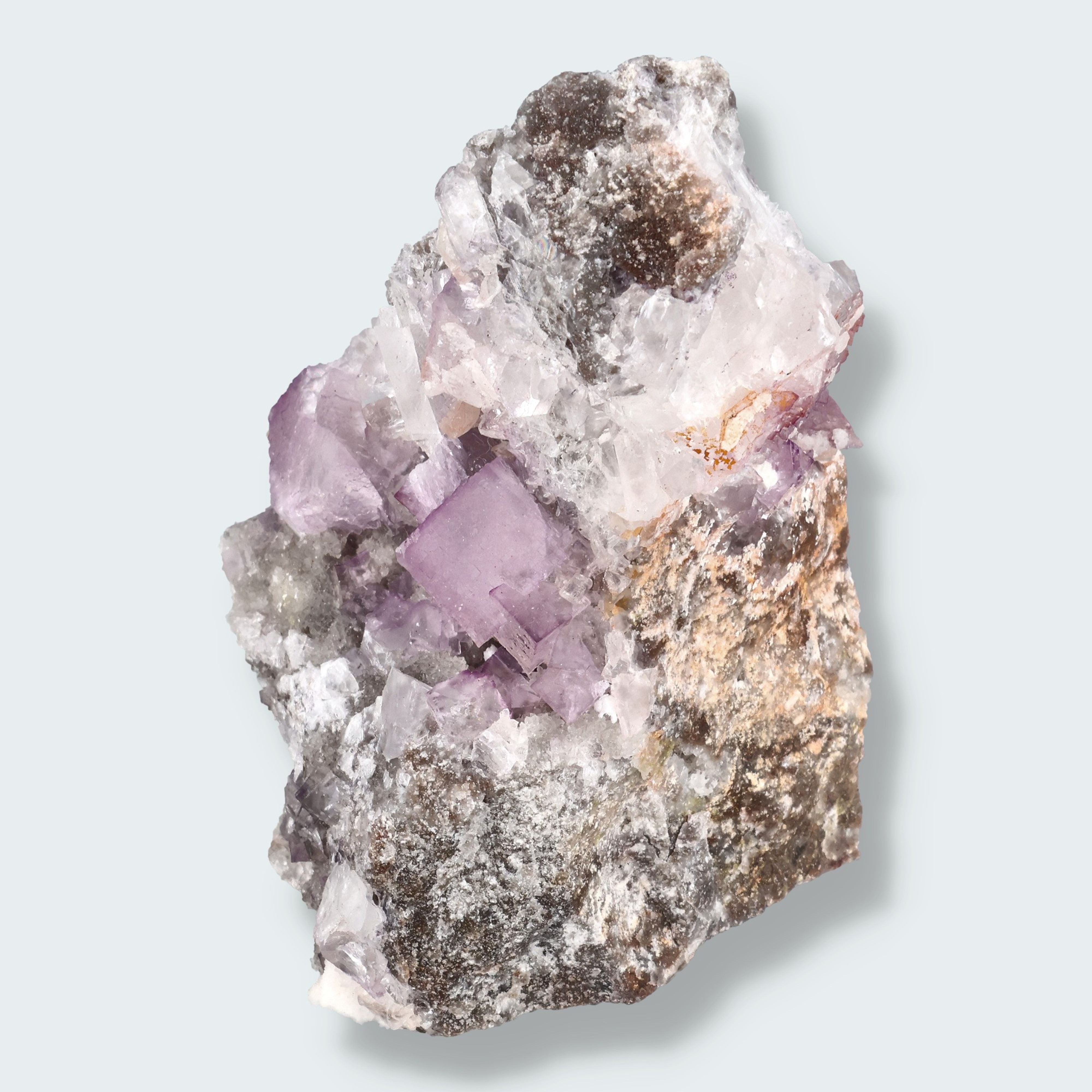 Violetter Fluorit aus Mexiko mit weissen und gelben Quarz Anlagerungen (327g) – Ansicht 2