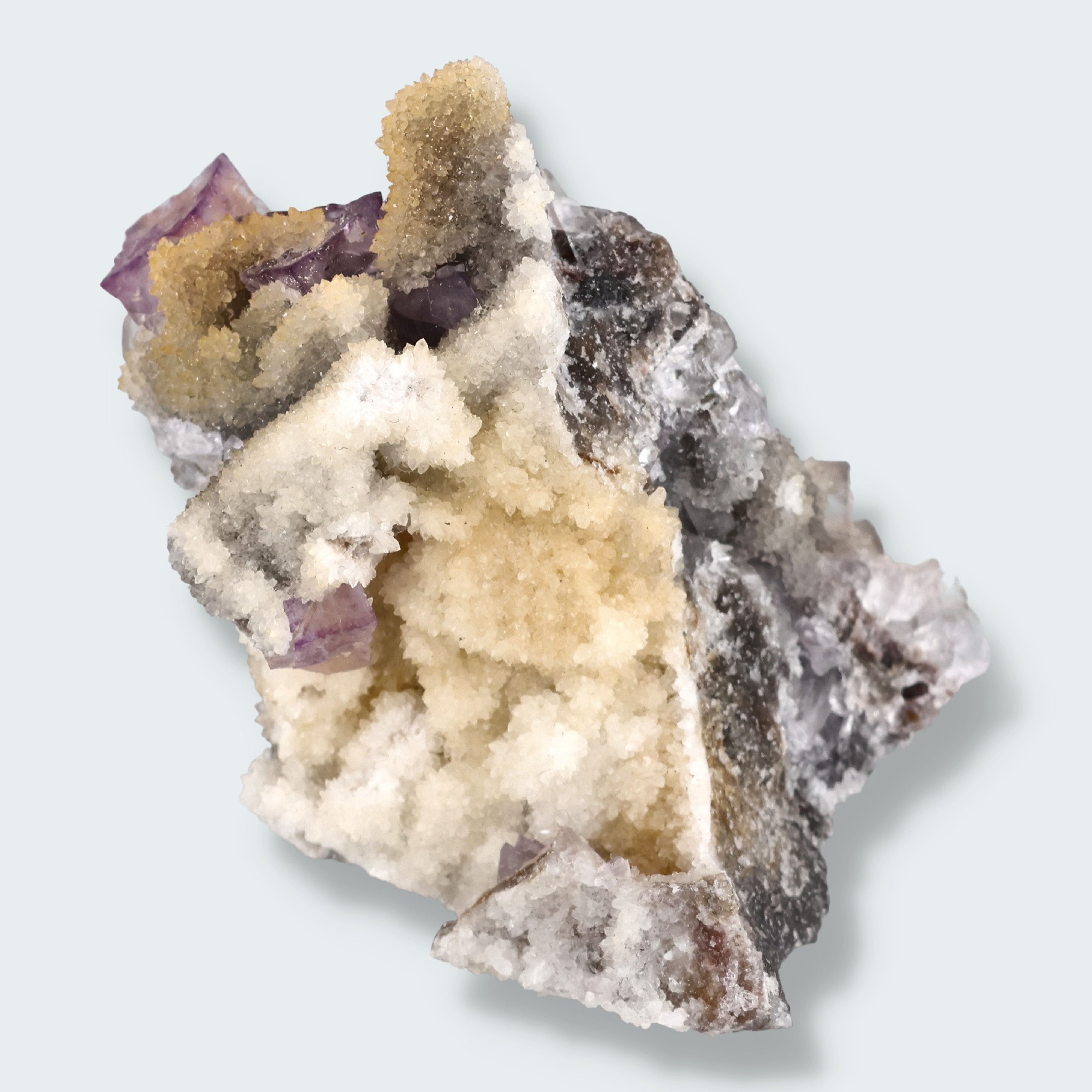 Violetter Fluorit aus Mexiko mit weissen und gelben Quarz Anlagerungen (80g) – Ansicht 3