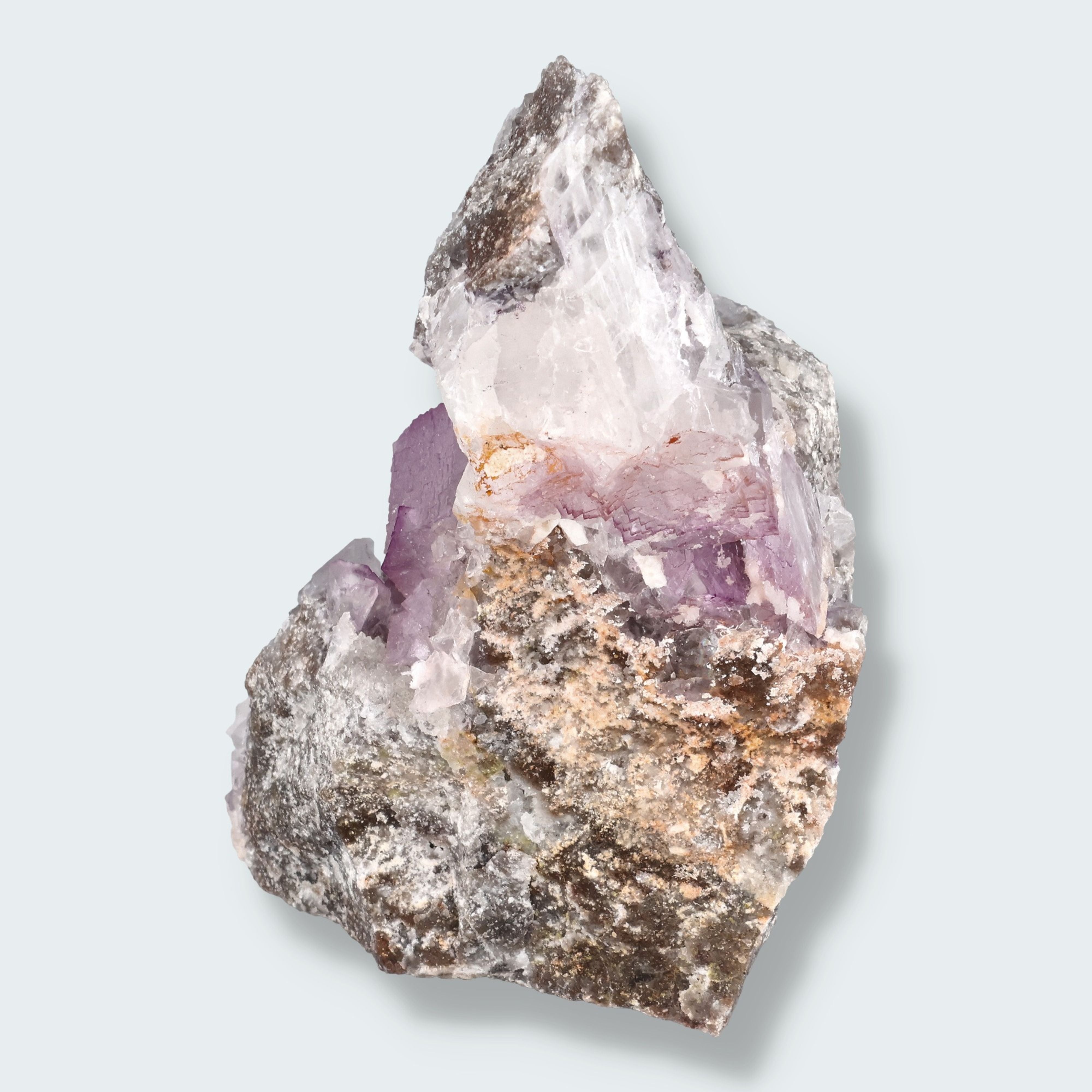 Violetter Fluorit aus Mexiko mit weissen und gelben Quarz Anlagerungen (327g) – Ansicht 3