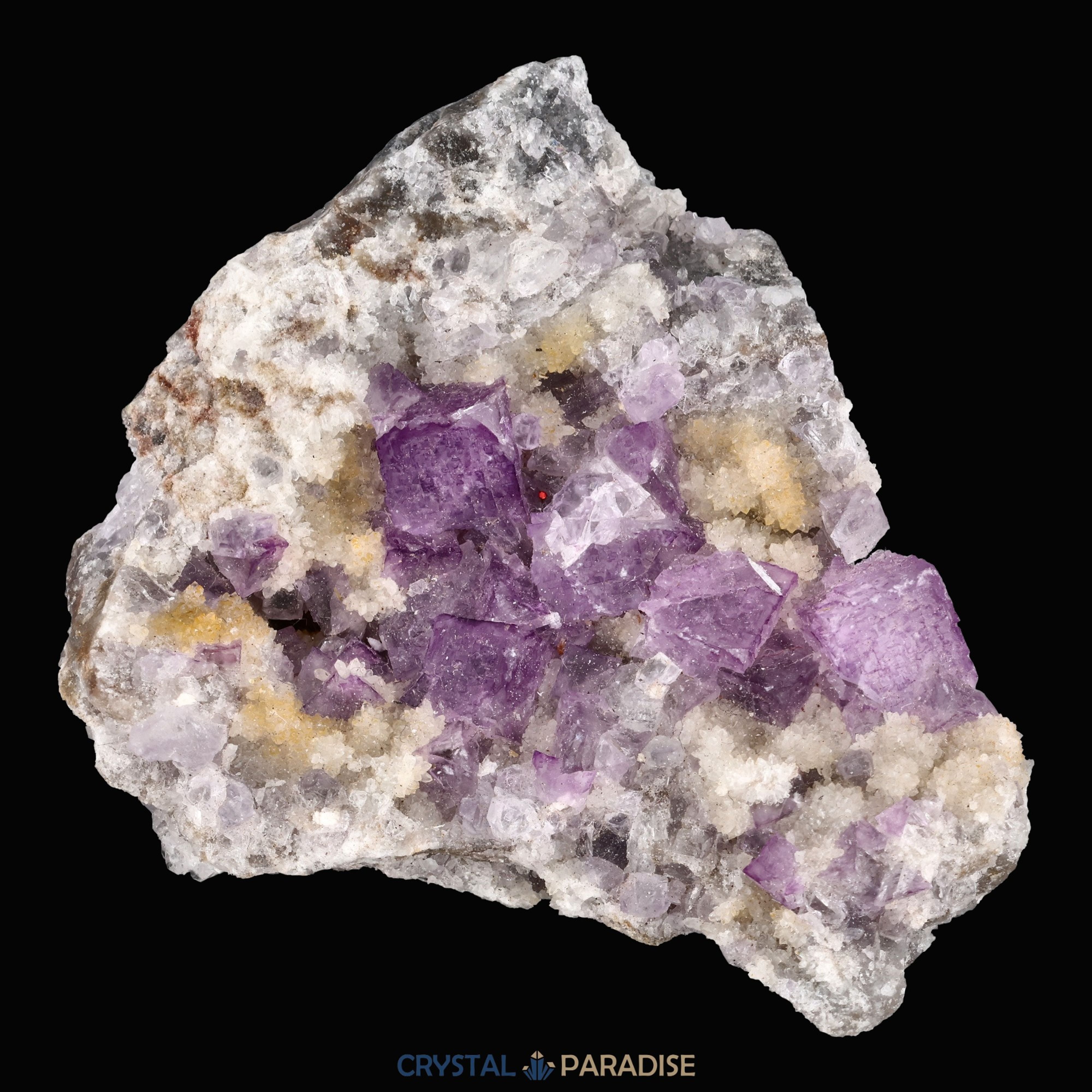 Violetter Fluorit aus Mexiko mit weissen und gelben Quarz Anlagerungen (121g) – Ansicht 4