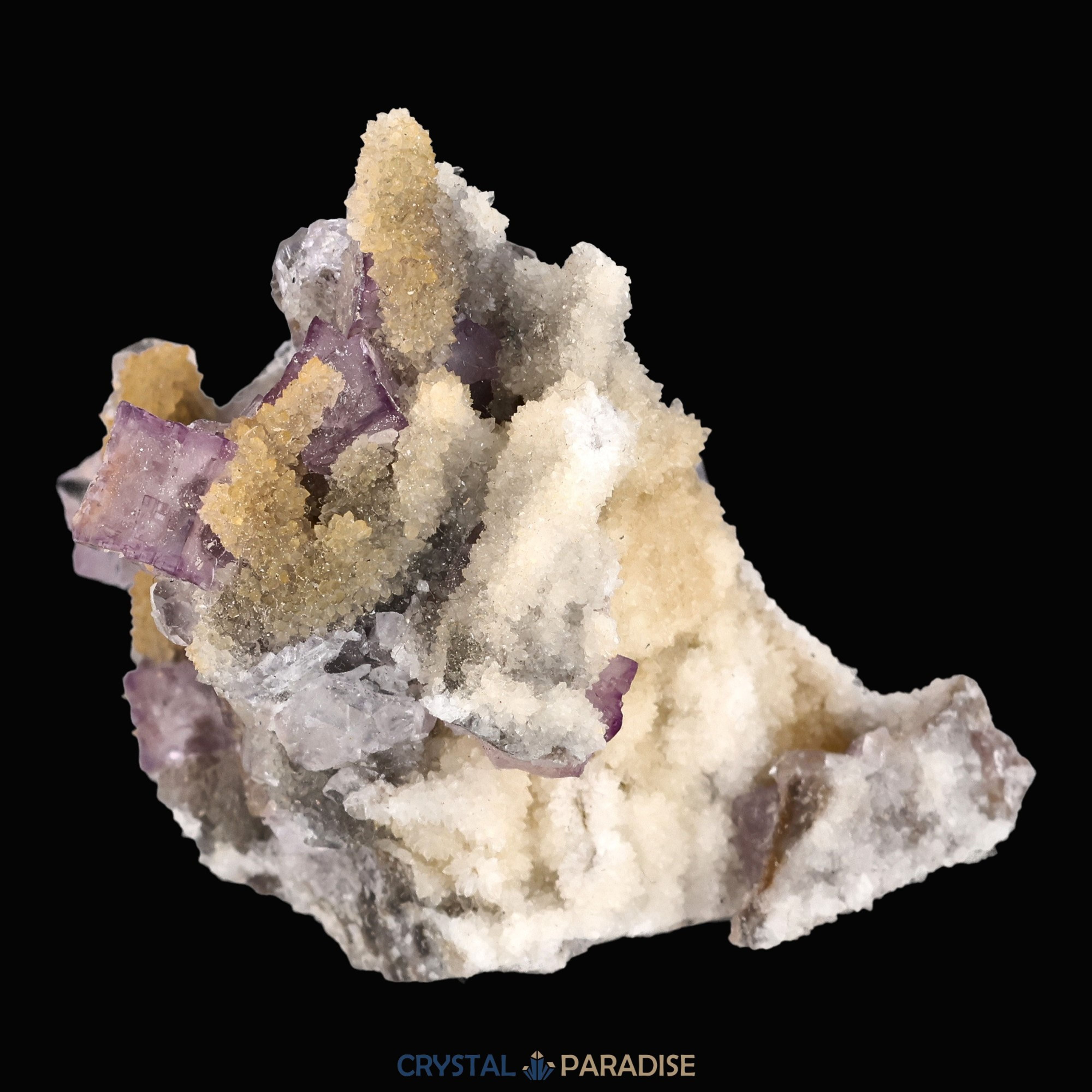 Violetter Fluorit aus Mexiko mit weissen und gelben Quarz Anlagerungen (80g) – Ansicht 5