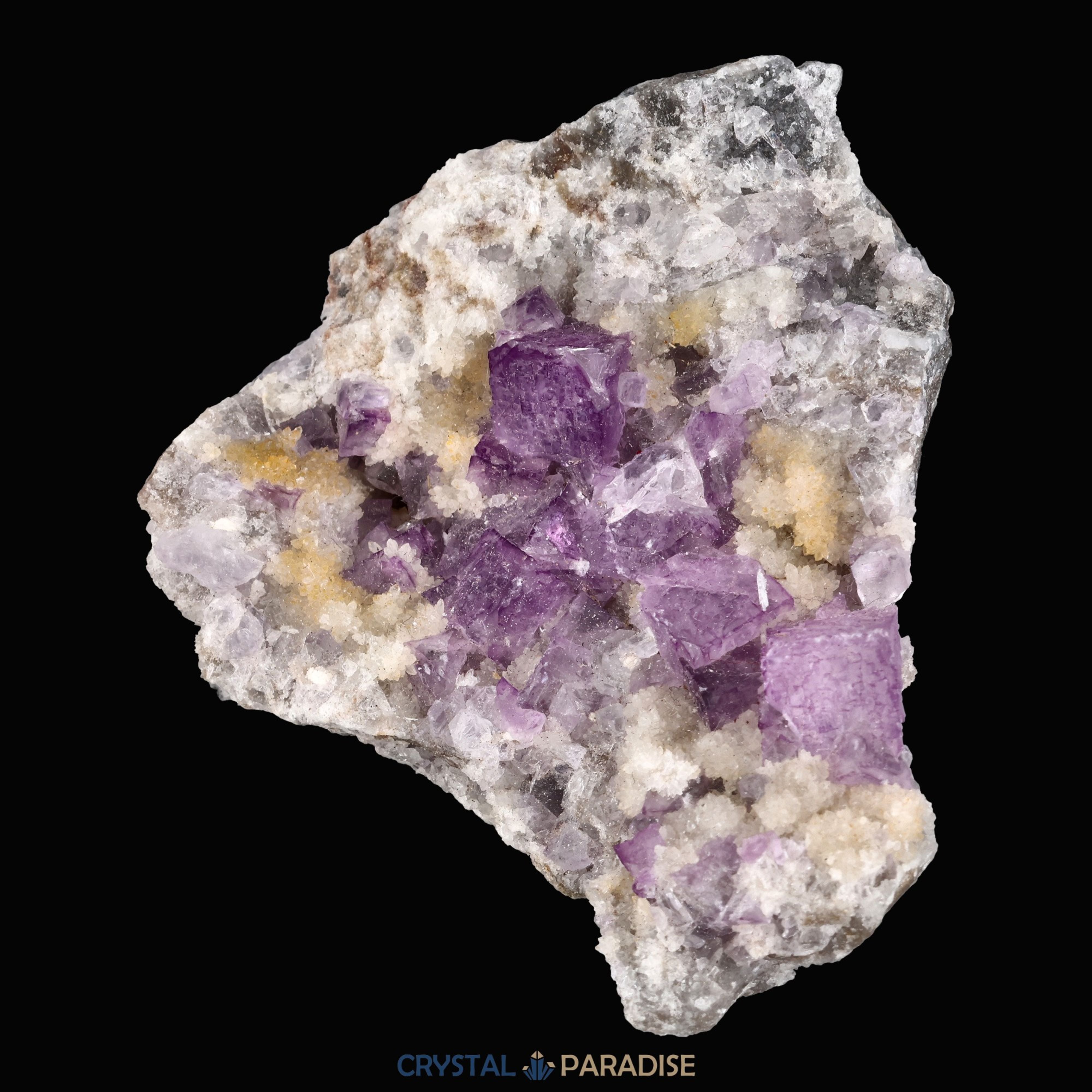 Violetter Fluorit aus Mexiko mit weissen und gelben Quarz Anlagerungen (121g) – Ansicht 5
