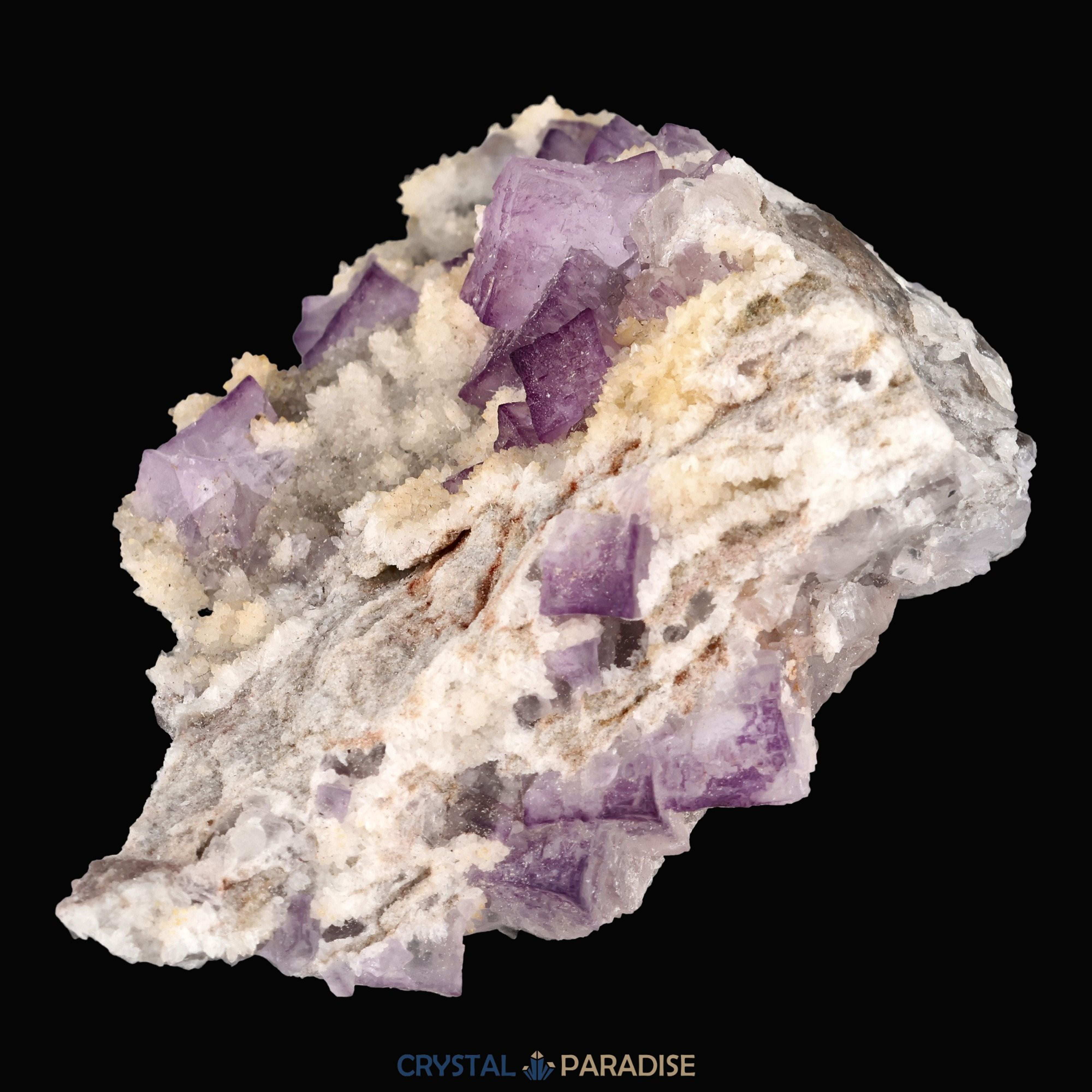 Violetter Fluorit aus Mexiko mit weissen und gelben Quarz Anlagerungen (101g) – Ansicht 5