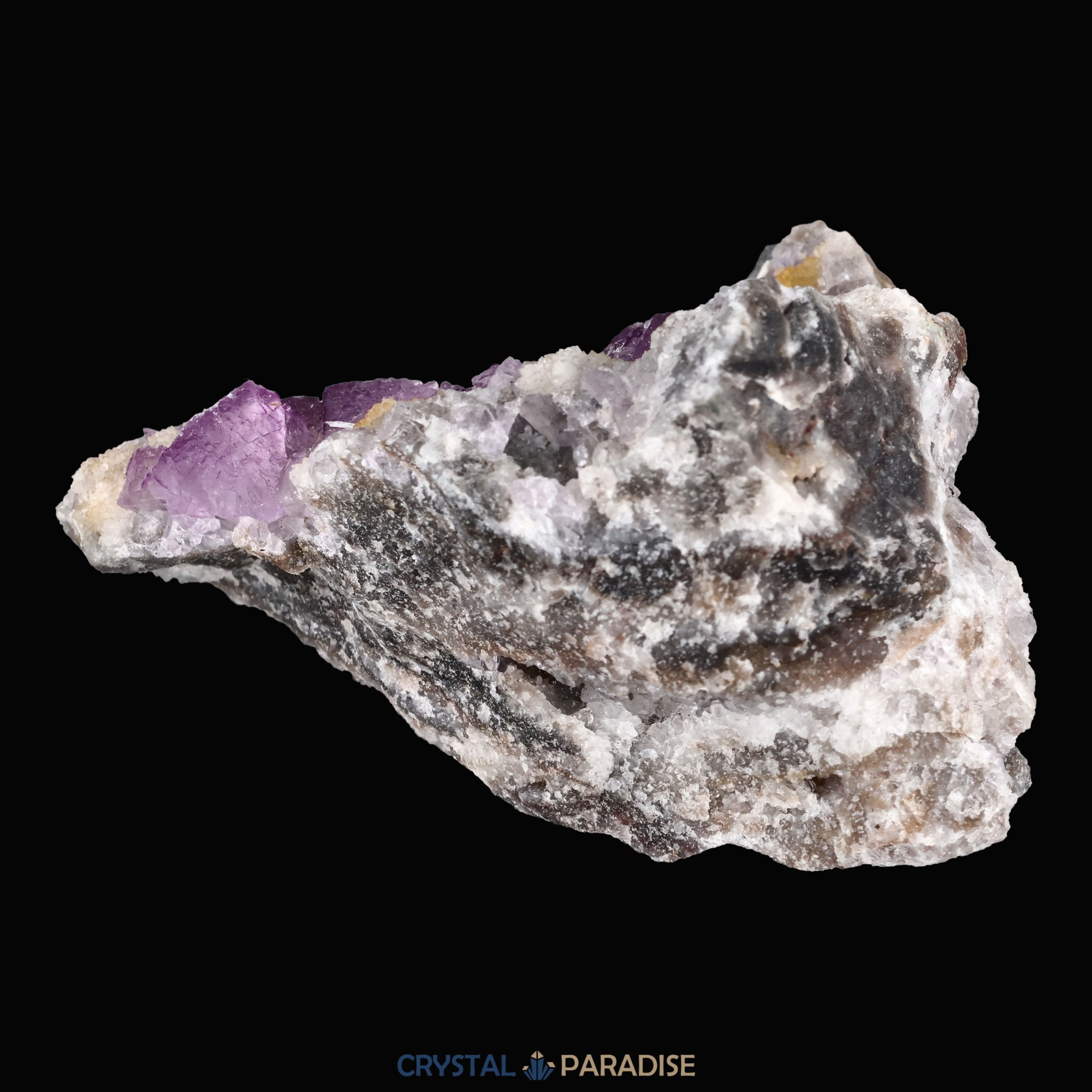 Violetter Fluorit aus Mexiko mit weissen und gelben Quarz Anlagerungen (121g) – Ansicht 7