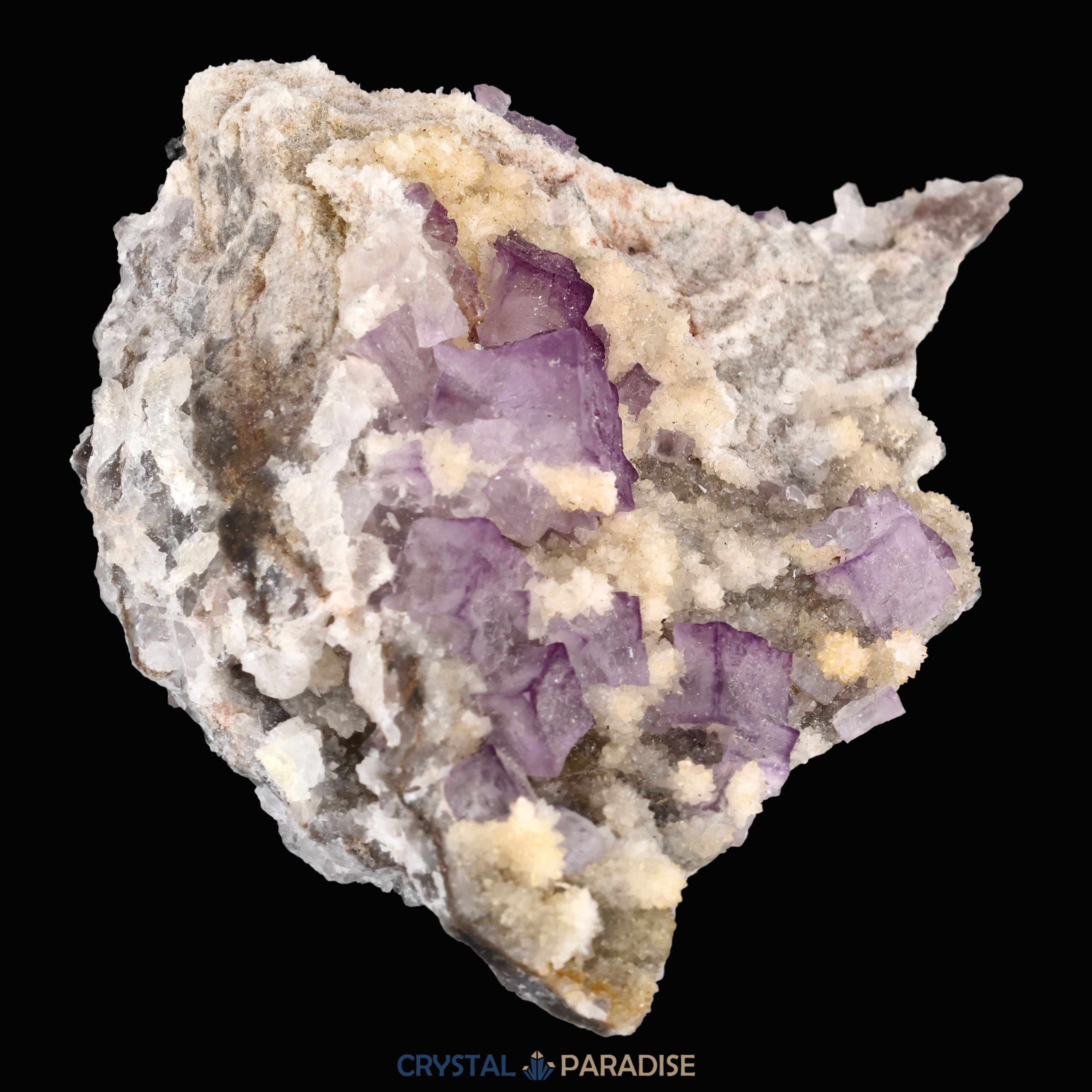 Violetter Fluorit aus Mexiko mit weissen und gelben Quarz Anlagerungen (101g) – Ansicht 8