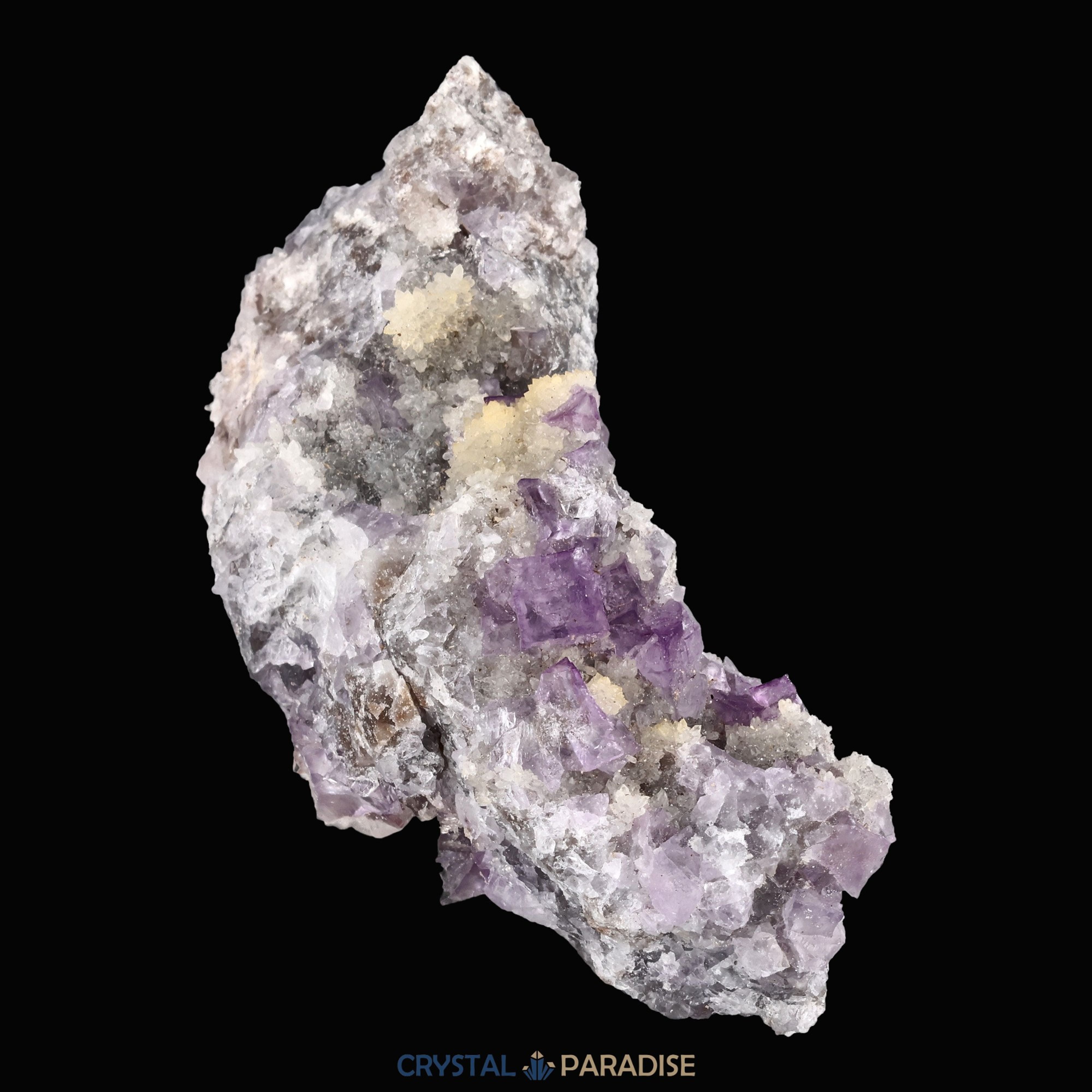 Violetter Fluorit aus Mexiko mit weissen und gelben Quarz Anlagerungen (110g) – Ansicht 9