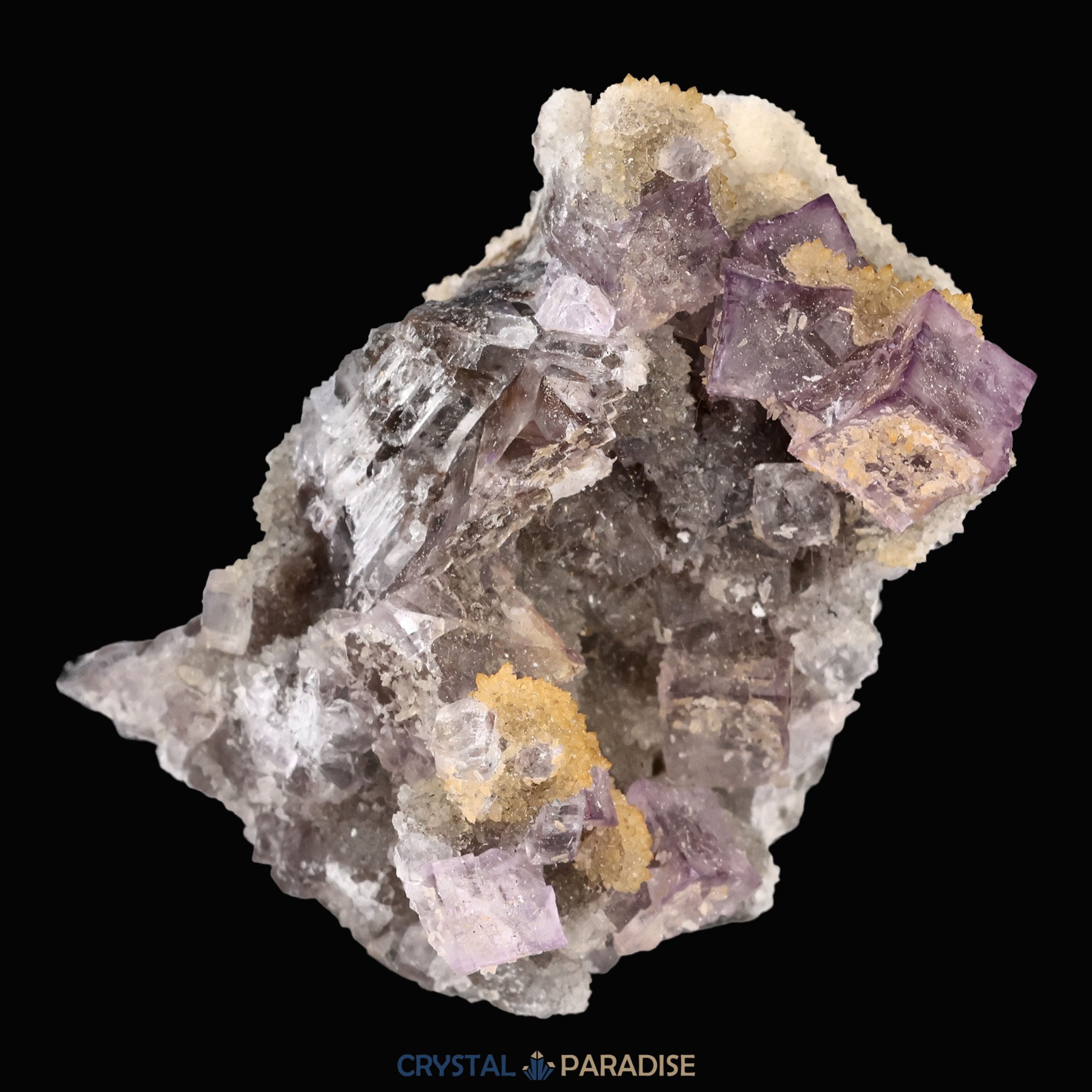 Violetter Fluorit aus Mexiko mit weissen und gelben Quarz Anlagerungen (80g) – Ansicht 9
