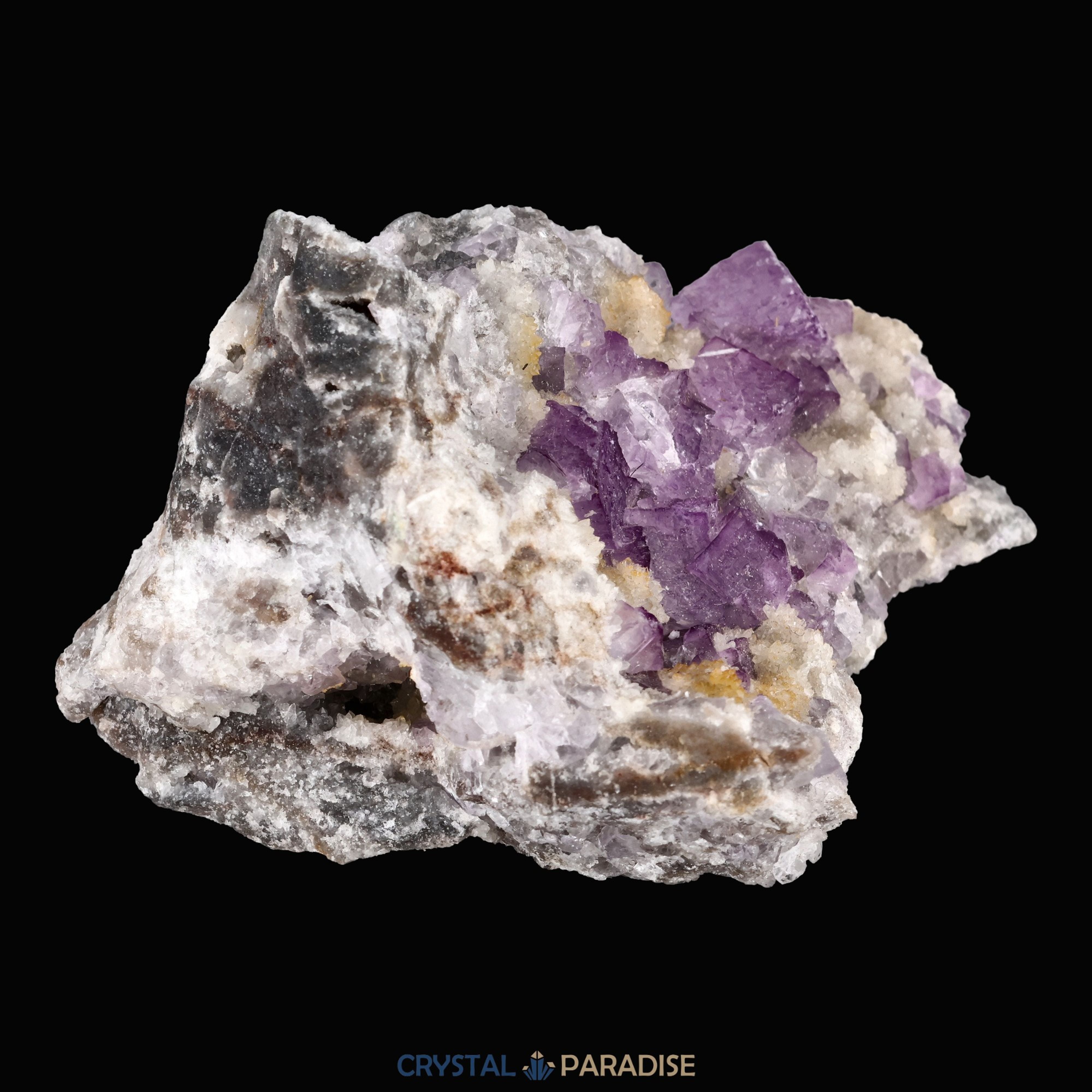 Violetter Fluorit aus Mexiko mit weissen und gelben Quarz Anlagerungen (121g) – Ansicht 9