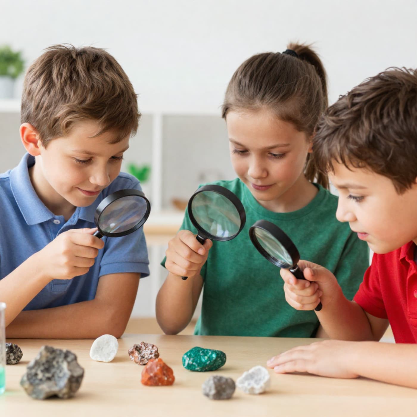 Kinder untersuchen Mineralien